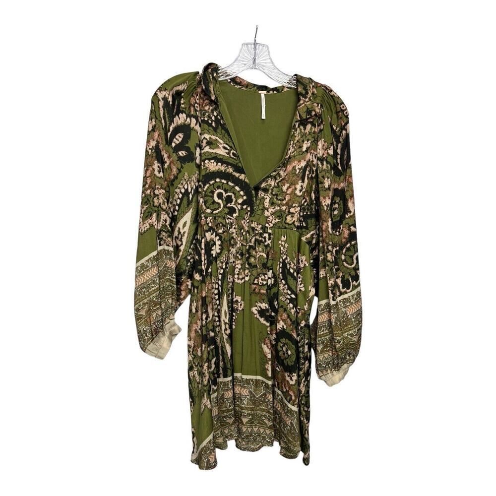 Free People Say You Love Me Mini Shirt Dress Long Sleeve Green Women's XS Boho - Picture 3 of 9